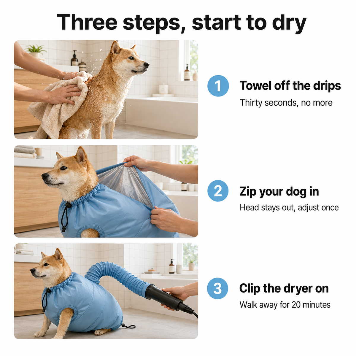 Quick Pet Hair Drying Suit for Small, Medium & Large Dogs and Cats