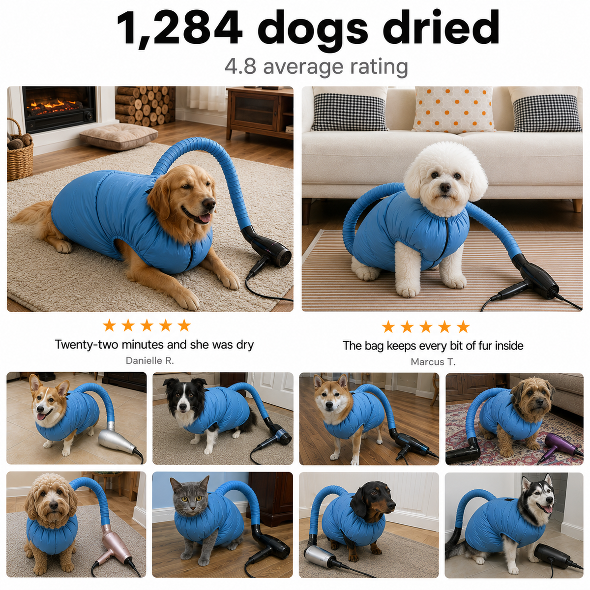 Quick Pet Hair Drying Suit for Small, Medium & Large Dogs and Cats