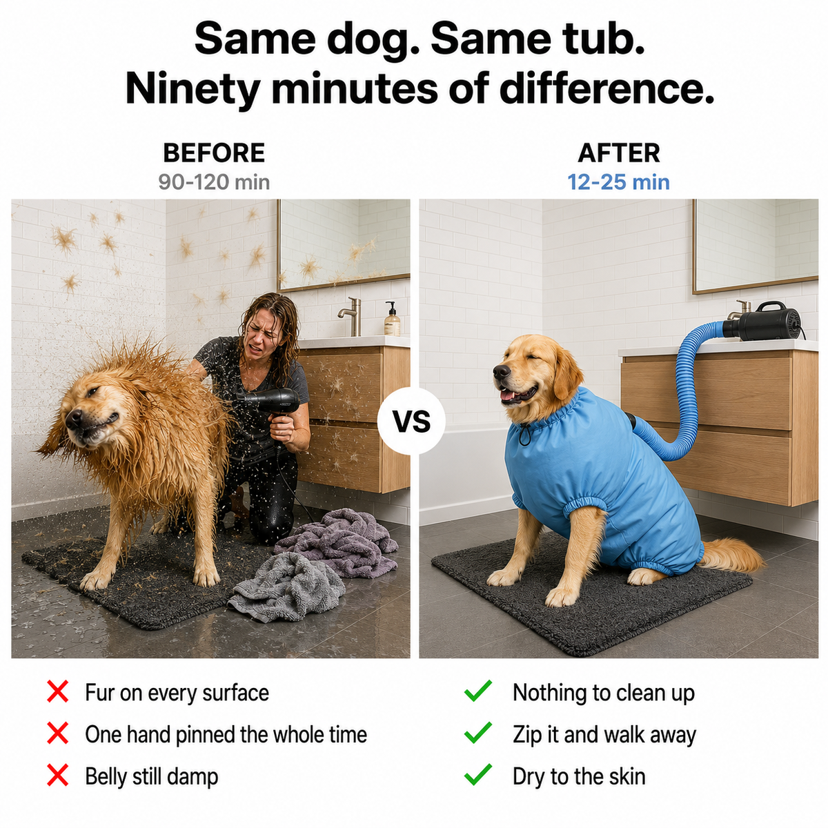 Quick Pet Hair Drying Suit for Small, Medium & Large Dogs and Cats